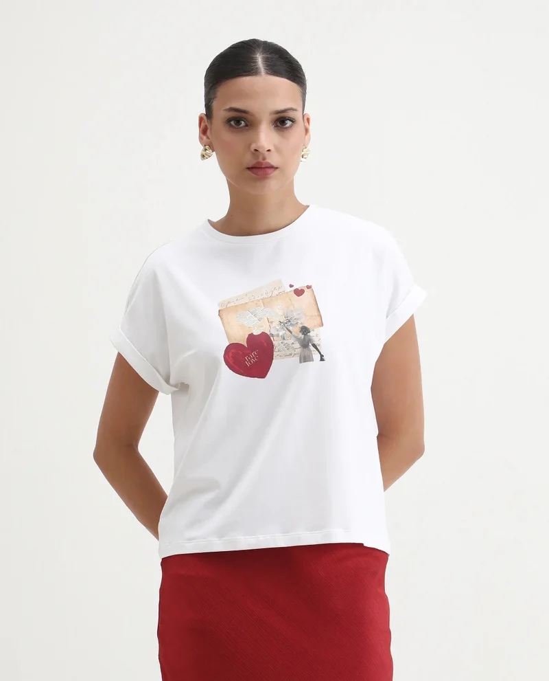 Rareism Women's Graphic Print Extended Sleeve T-Shirt