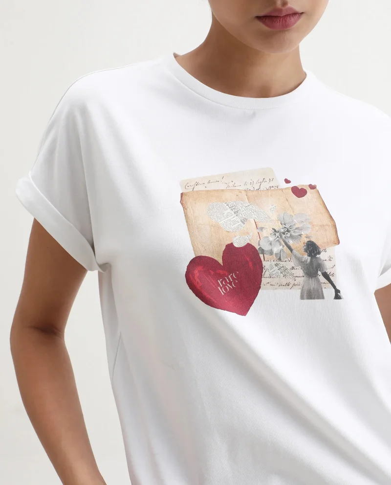 Rareism Women's Graphic Print Extended Sleeve T-Shirt