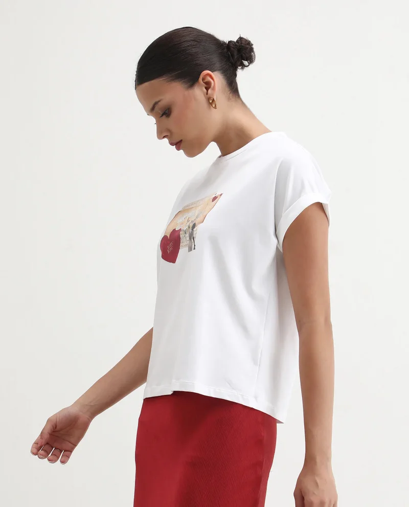 Rareism Women's Graphic Print Extended Sleeve T-Shirt