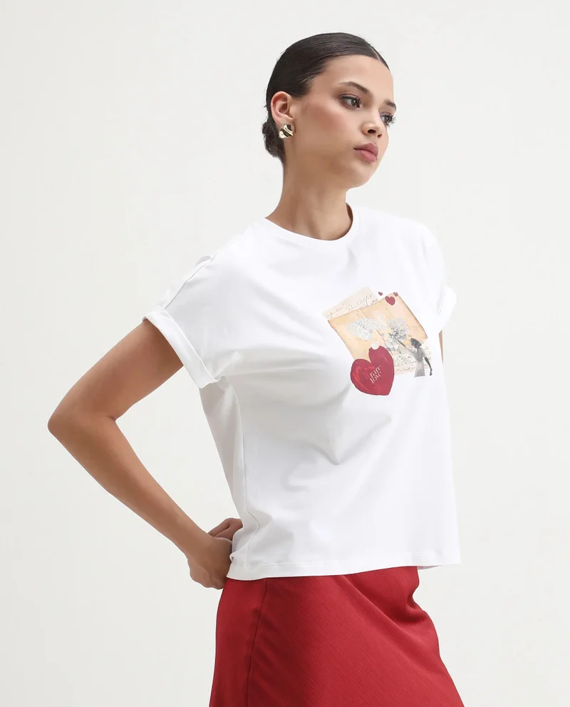 Rareism Women's Graphic Print Extended Sleeve T-Shirt