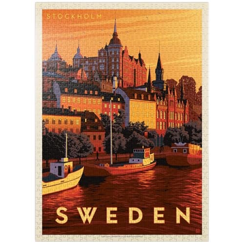 MyPuzzle.com MyPuzzle Sweden Stockholm Vintage Poster Premium 1000 Piece Jigsaw Puzzle for Adults - Image 1