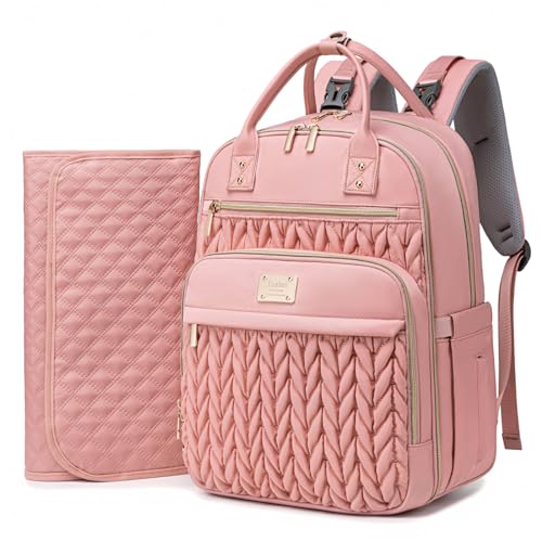 Tealari Diaper Bag Backpack,Stylish Baby Diaper Bag,Waterproof Travel Diaper Backpacks Baby Bags with Changing Pad,Stroller Straps,Insulated Pockets (Pink) - Image 1