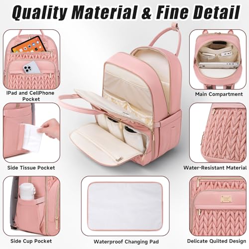 Tealari Diaper Bag Backpack,Stylish Baby Diaper Bag,Waterproof Travel Diaper Backpacks Baby Bags with Changing Pad,Stroller Straps,Insulated Pockets (Pink) - Image 5