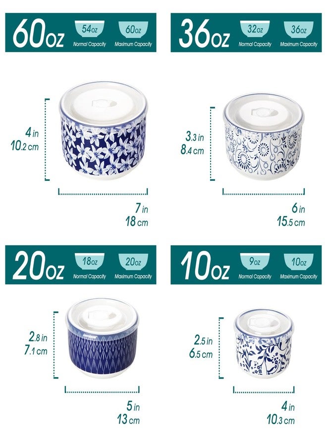 vancasso Ceramic Nesting Bowls with Lids Set of 4, Serving Bowls for Food Storage, Prep Bowl, Ceramic Bowl for Kitchen, Microwave & Dishwasher Safe, 60+36+20+10 Oz, Series SELENE - Image 2