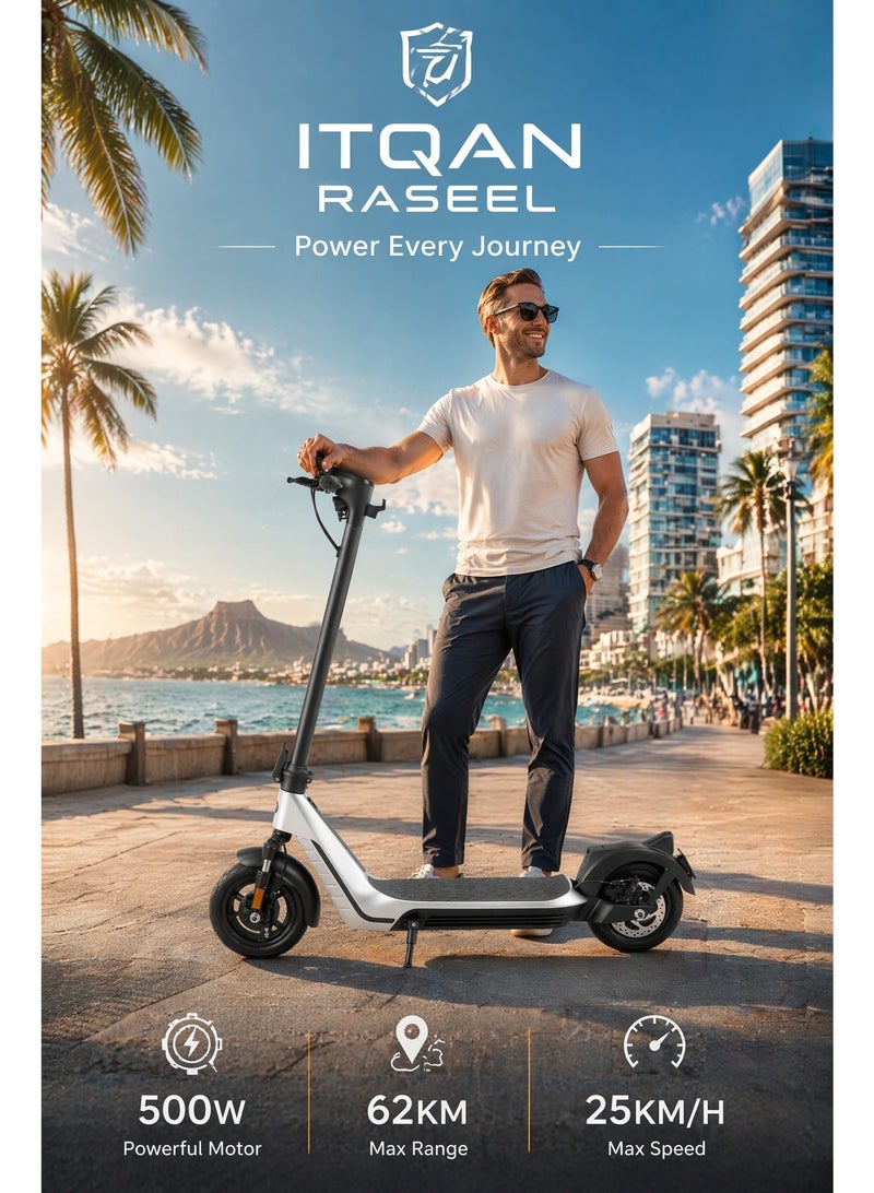 ITQAN RASEEL Adult E scooter | Electric Scooter | Foldable Electric Scooter（سكوتر كهربائي قابل للطي） | 48V Voltage | Front and Rear Lights | Shock Absorbing Suspension | Supports 120 kg | 10-Inch Tires - Image 2