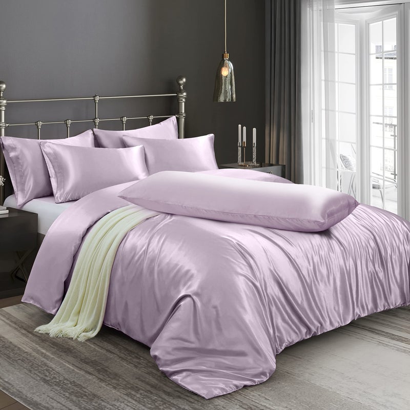 Ersmak 6 Pieces Satin Duvet Cover FullQueen Size Luxury Silky Bedding Duvet Cover Set with 1 Soft Duvet Cover 4 Queen Pillowcases and 1 Body Pillowcase Lavender