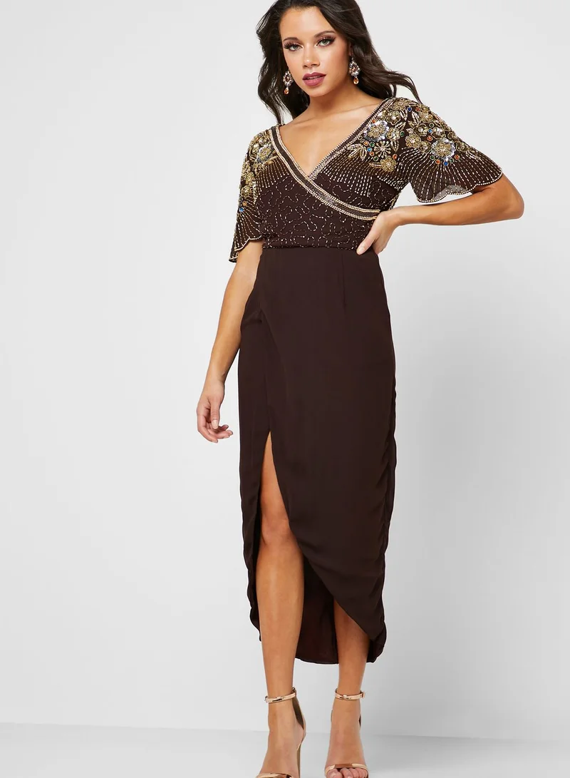 Virgos Lounge Julisa Front Slit Embellished Dress