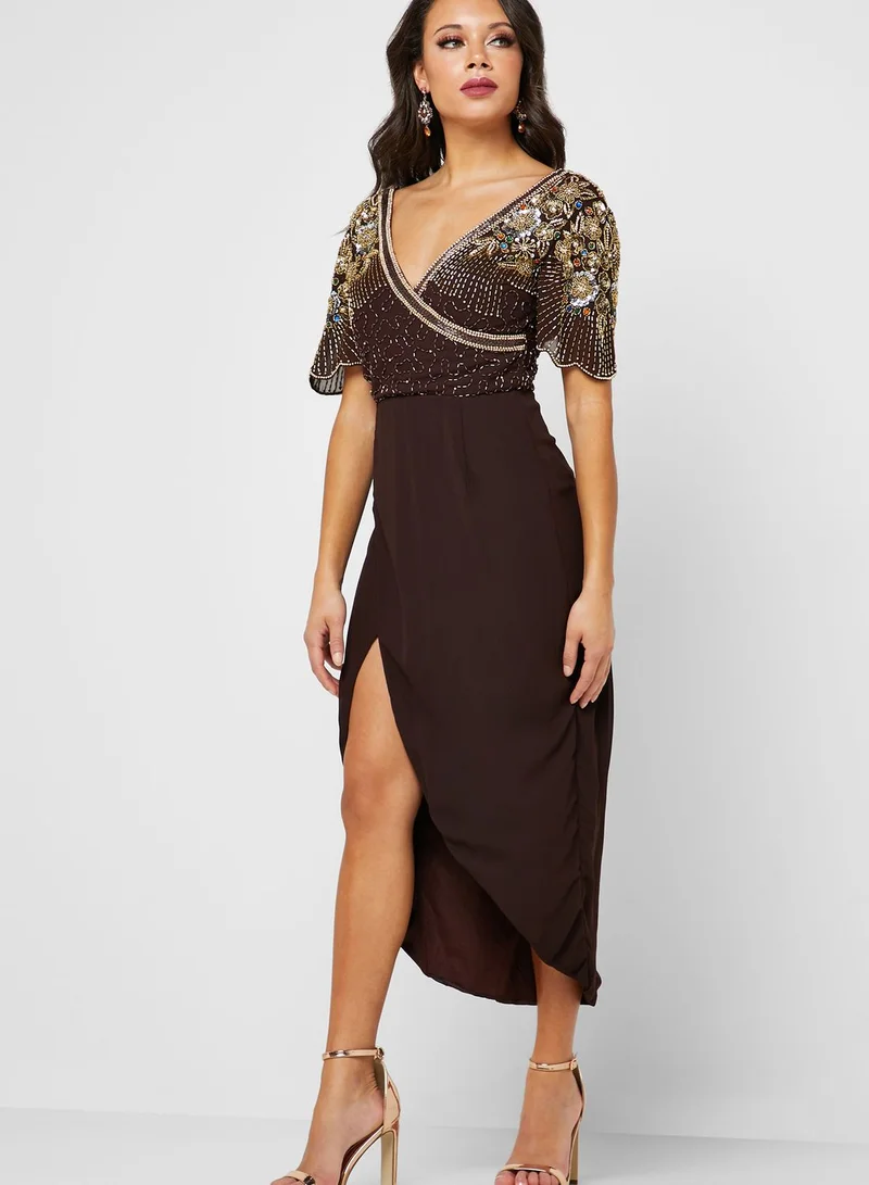 Virgos Lounge Julisa Front Slit Embellished Dress