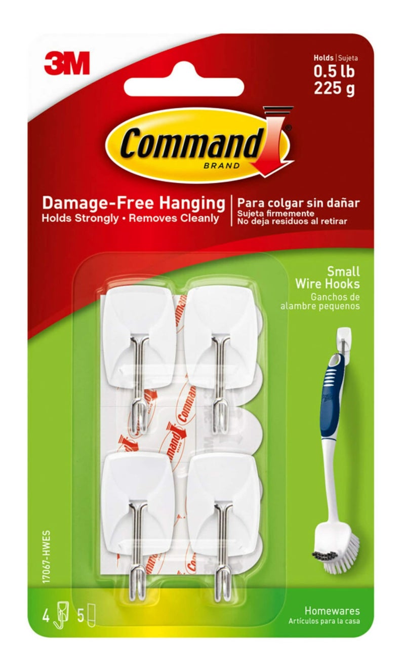 Command Command Small Wire Toggle Hooks, Damage Free Hanging Wall Hooks with Adhesive Strips, No Tools Wall Hooks for Organization in Living Spaces, 4 White Hooks and 5 Command Strips - Image 1