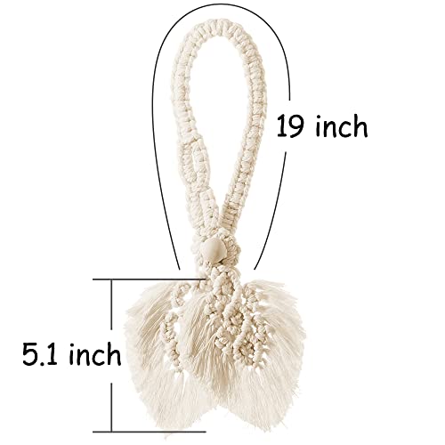 Sunkaioo 2 Pack Boho Curtain Tiebacks,Hand Knitting Cotton Curtain Holdbacks with Adjustable Natural Wooden Bead,Double Leaves Farmhouse Theme Curtain Tie Backs, for Indoor Outdoor Drapes Decorative,(Beige) - Image 2