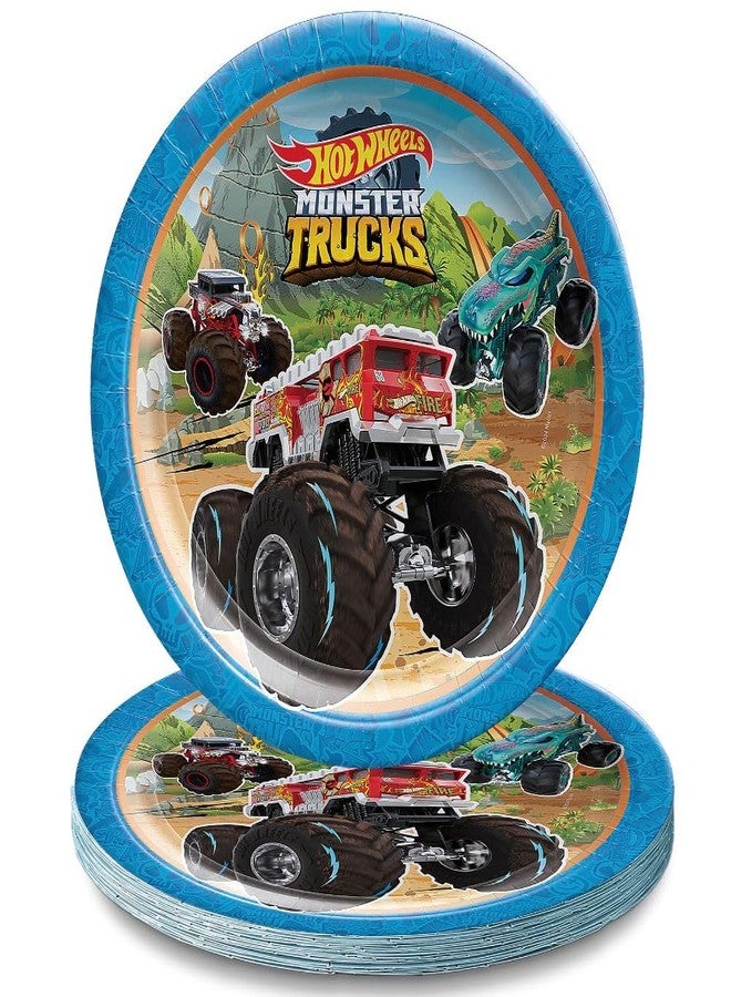 Amscan Multicolor Hot Wheels Monster Truck Round Paper Plates (9") Pack of 8 - Vibrant Party Tableware for Birthdays, Celebrations & Events - Image 1