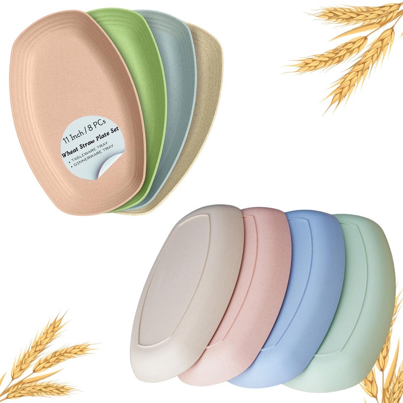 Clovis Wheat Straw Plates Set - 11 Inch Microwave & Dishwasher Safe, Lightweight, Unbreakable, Reusable Dinnerware for Kids and Adults (8Pcs, Set of 2, Random Color) - Image 1