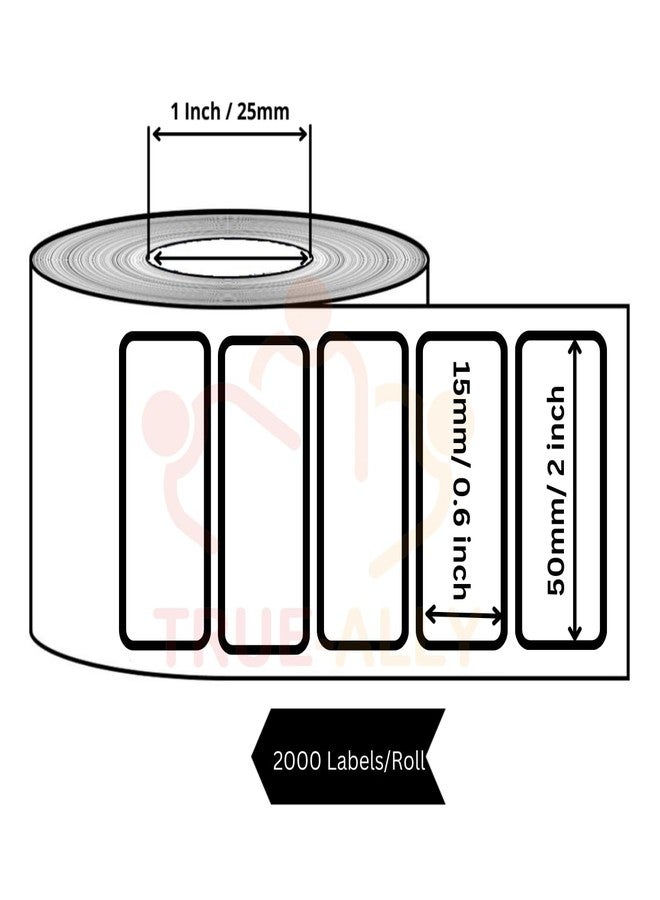 True-Ally 50x15 Direct Thermal Barcode Label Sticker - 50mm x 15mm - 2000 Labels Per Roll - White Self Adhesive Sticker for Printing Barcoding (4 Roll per Pack (8000 Labels)) - Image 2