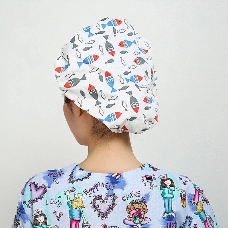 Cotton Strap Hat Fish Printed Operating Room Working for - Image 4