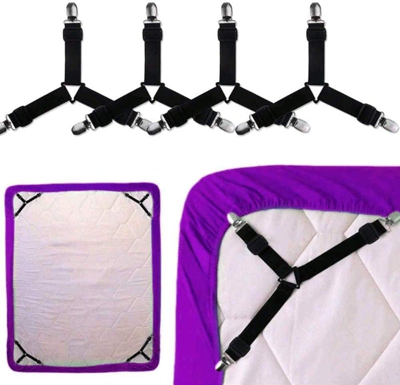 Veemok Veemok Bed Sheet Holder Straps 4PCS Adjustable Elastic FastenersTriangle Clips Keep Fitted Sheets Tight for Mattress Sofa Cushion  - Image 1
