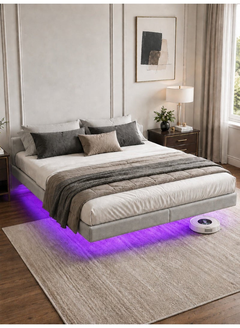 يانارا إطار سرير معدني مُنجّد مع مآخذ إلكترونية وإضاءة LED، قاعدة مرتبة قوية باللون الرمادي - Image 2