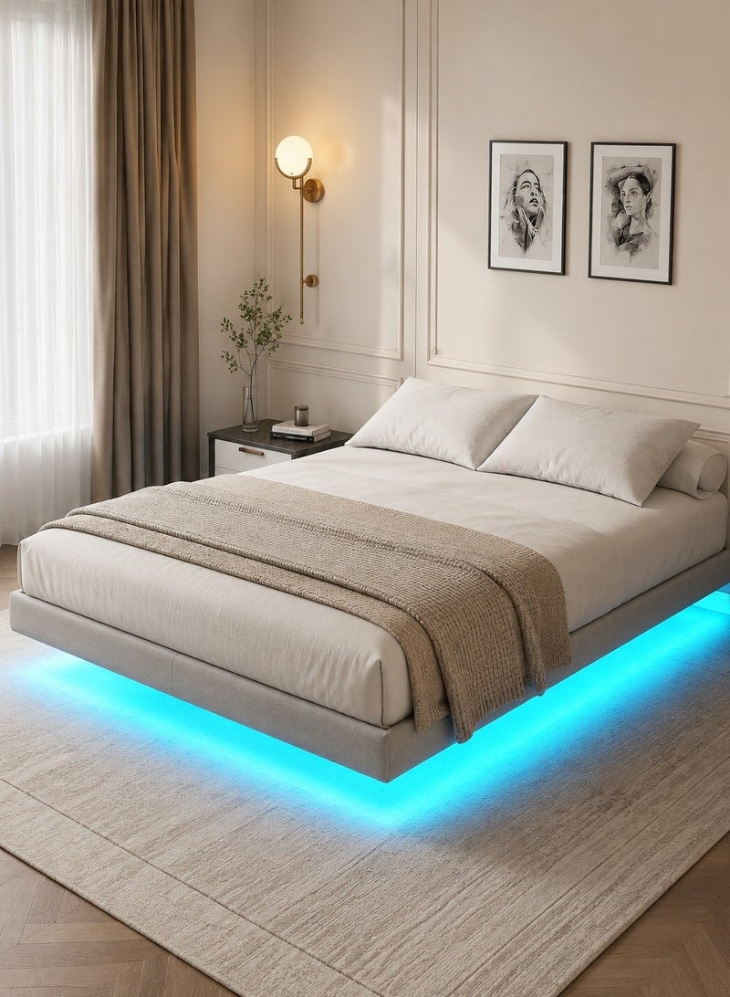 يانارا إطار سرير معدني مُنجّد مع مآخذ إلكترونية وإضاءة LED، قاعدة مرتبة قوية باللون الرمادي - Image 3
