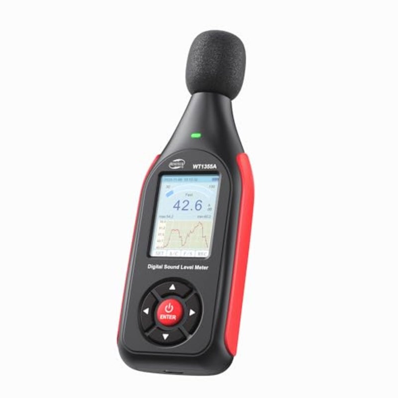 Sound level meter for home and classroom use, ABS plastic body, black color, measures 30130dB A with recording, visual alarm, and A/C weighting - Image 1