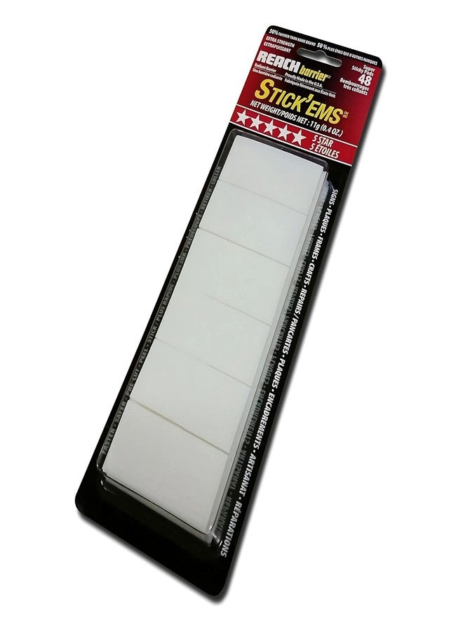 Reach Barrier 3443 Stick'ems Adhesive Tape Squares, White, Includes 48 Pre-Cut, 1-inch Squares, Damage-Free, Ready to Use