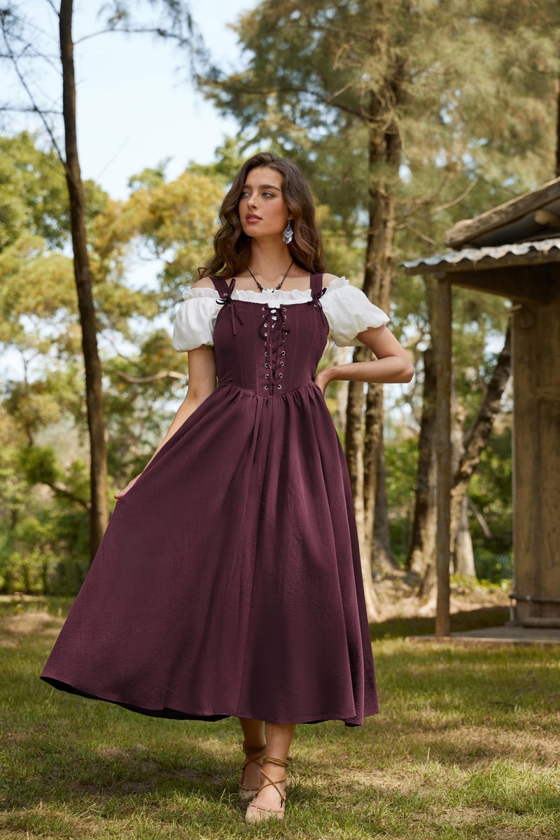 Scarlet Darkness Renaissance Dress Women Lace Up Corset Gown Medieval Cottagecore Costume Red XXL - Image 3
