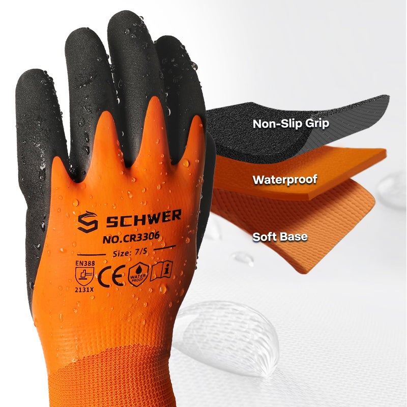 Schwer 2 Pairs Waterproof Work Gloves for Men and Women CR3306, Gardening Gloves with Double Latex Coated, Non-slip Working Gloves, Outdoor Construction, Car and Fish Cleaning, No Fleece Lining, L - Image 2