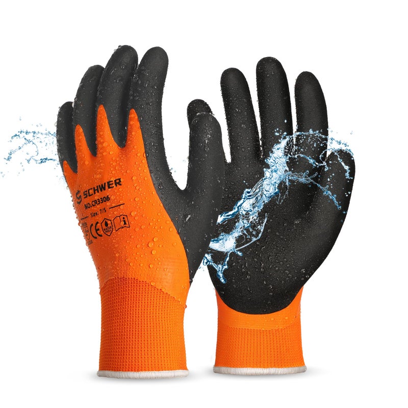 Schwer 2 Pairs Waterproof Work Gloves for Men and Women CR3306, Gardening Gloves with Double Latex Coated, Non-slip Working Gloves, Outdoor Construction, Car and Fish Cleaning, No Fleece Lining, L - Image 1