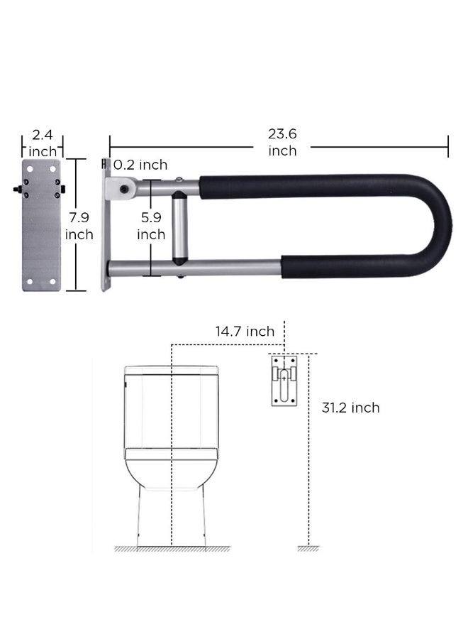 Dovva Handicap Grab Bars Rails 23.6 Inch Toilet Handrails Bathroom Safety Bar Hand Support Rail Handicapped Handrail Accessories for Seniors Elderly Disabled Mounted Bath Grips - Image 2