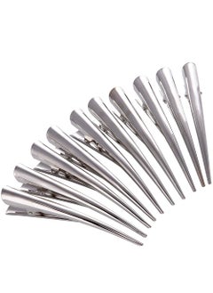 LONEEDY 10 Pack Duckbill Hair Clips with Teeth Metal Alligator Curl Clips with Holes for Hair Styling Nonslip Hair Barrettes Hair Grip DIY Accessories Large Silver