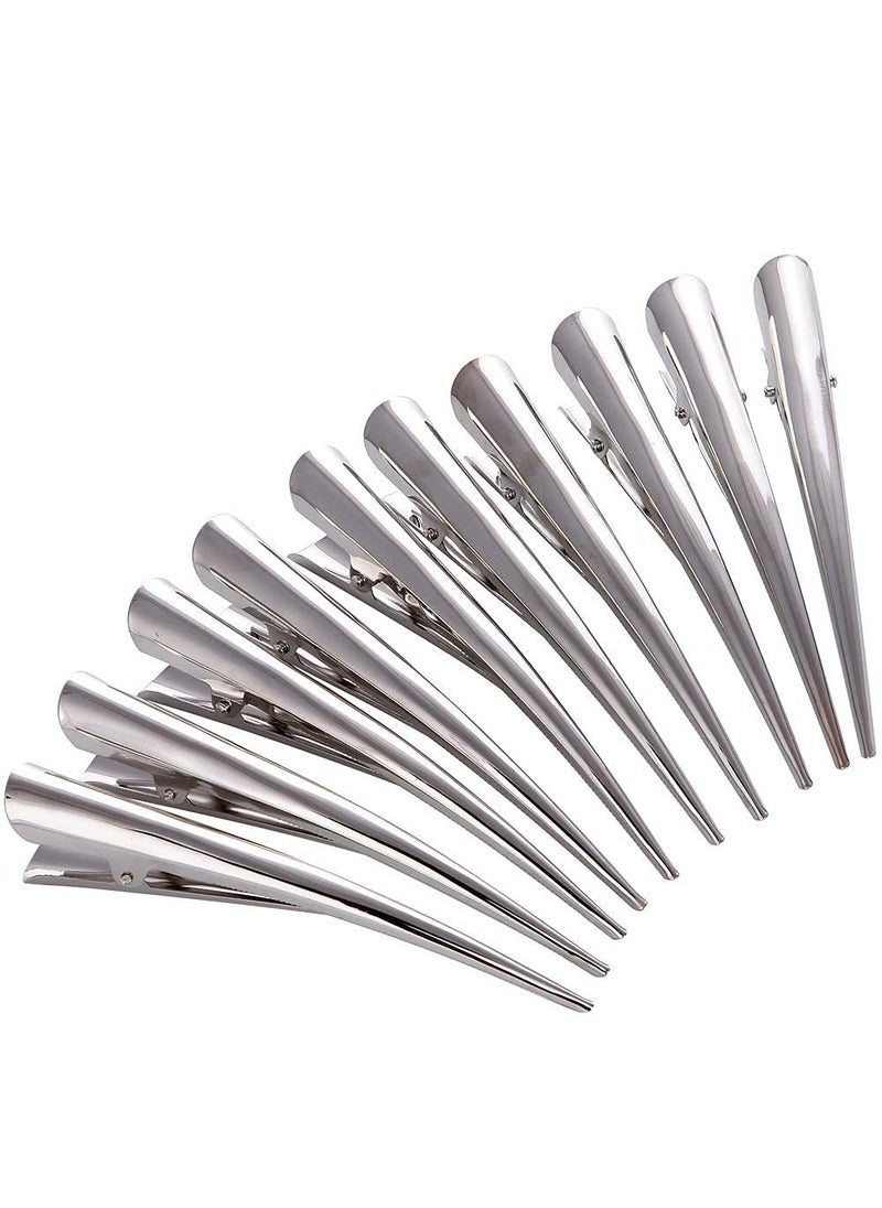 LONEEDY - LONEEDY 10 Pack Duckbill Hair Clips with Teeth Metal Alligator Curl Clips with Holes for Hair Styling Nonslip Hair Barrettes Hair Grip DIY Accessories Large Silver - Image 1
