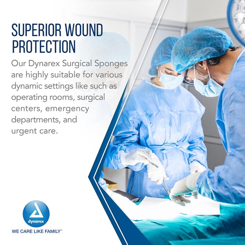Dynarex Surgical Gauze Sponges Absorbent Cotton Fabric with Folded Edges Soft Durable NonSterile Dressing 2x2 8Ply 200 Sponges Per Sleeve Case of 25 Sleeves - Image 5
