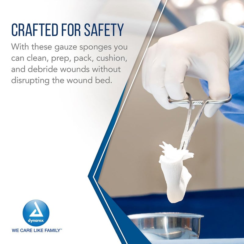 Dynarex Surgical Gauze Sponges Absorbent Cotton Fabric with Folded Edges Soft Durable NonSterile Dressing 2x2 8Ply 200 Sponges Per Sleeve Case of 25 Sleeves - Image 4