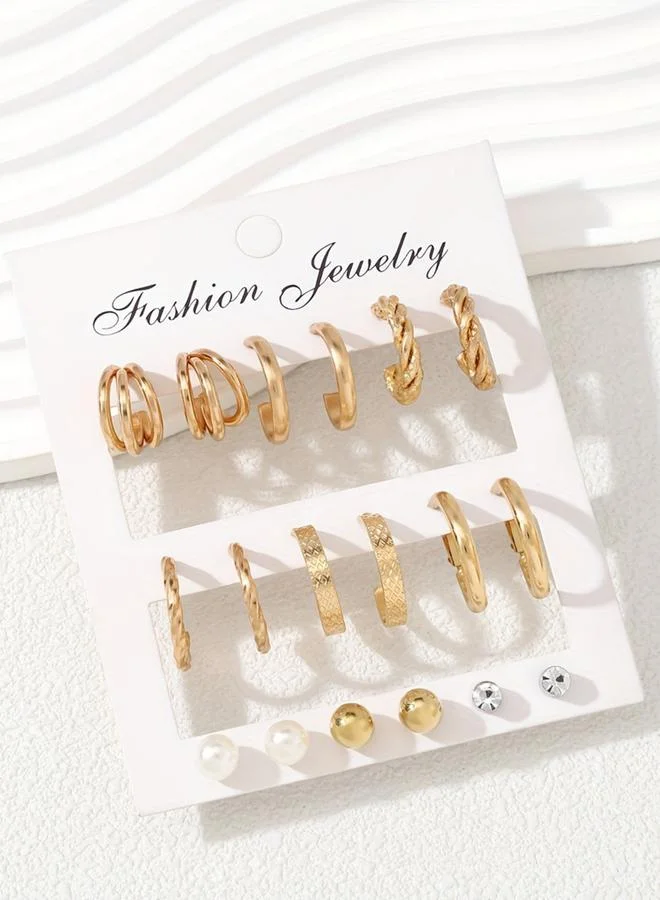 Take Two Take Two Set of 9 - Gold Tone Assorted Earring