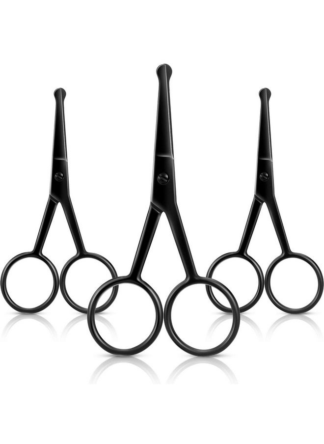 Mudder - 3 Pieces Nose Hair Scissors Rounded Tip Scissors Facial Hair Scissors Stainless Steel Blunt Tip Scissor For Eyebrows Nose Moustache Beard Grooming (Black) - Image 1