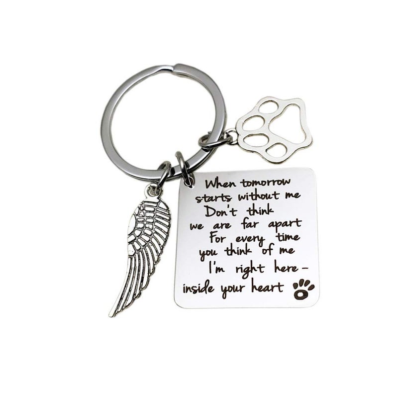 Pet Loss Sympathy Memorial Gift, When Tomorrow Starts Without Me Paw Prints Keychain for Loss of Pet Dog Cats Memorial Sympathy Keepsake Gifts Keychain