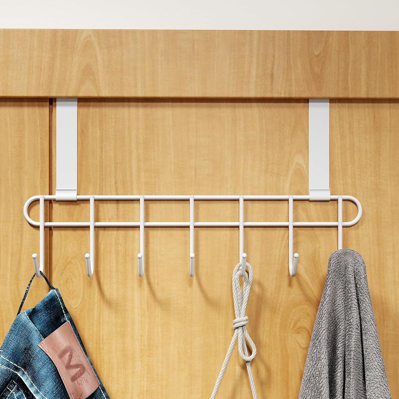 RIOMAX Multifunctional Over The Door Hook Hanger OrganizerWall Hook Rack for Hanging Clothes Towel Hanger Kitchen Hanger Bathroom Hanger 7 Hook Pack of 1 White - Image 1