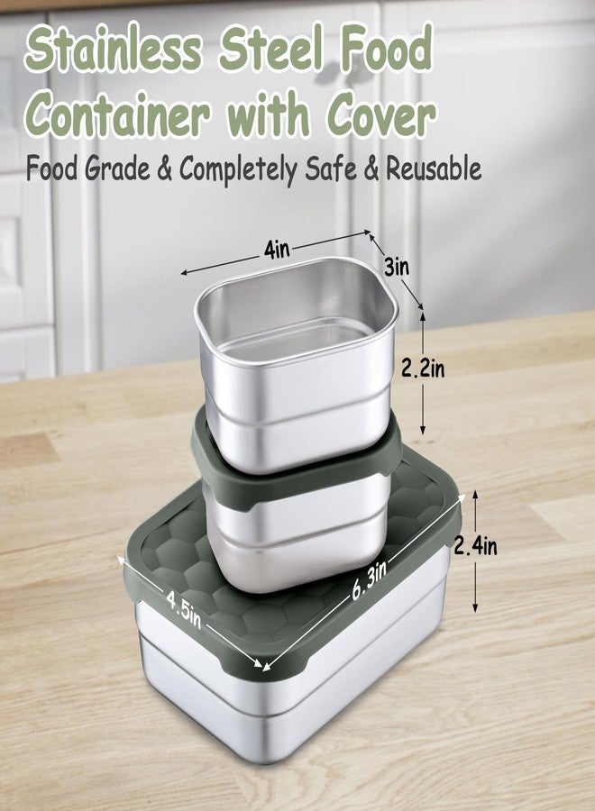 Homikit 3 Pack Kids Lunch Box Set, 18/10 Stainless Steel Bento Boxes with Silicone Lids Leak Proof, 5 Cups Reusable Metal Food Snack Containers for School Daycare, Nontoxic & Dishwasher Safe, Gray - Image 5