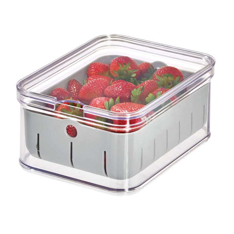 InterDesign iDesign Recycled Plastic Crisp Produce Storage Containers with Lid and Colander Basket Designed to Keep Food Fresh Longer, 8.32” x 6.32” x 3.76”, Clear/Gray - Image 1