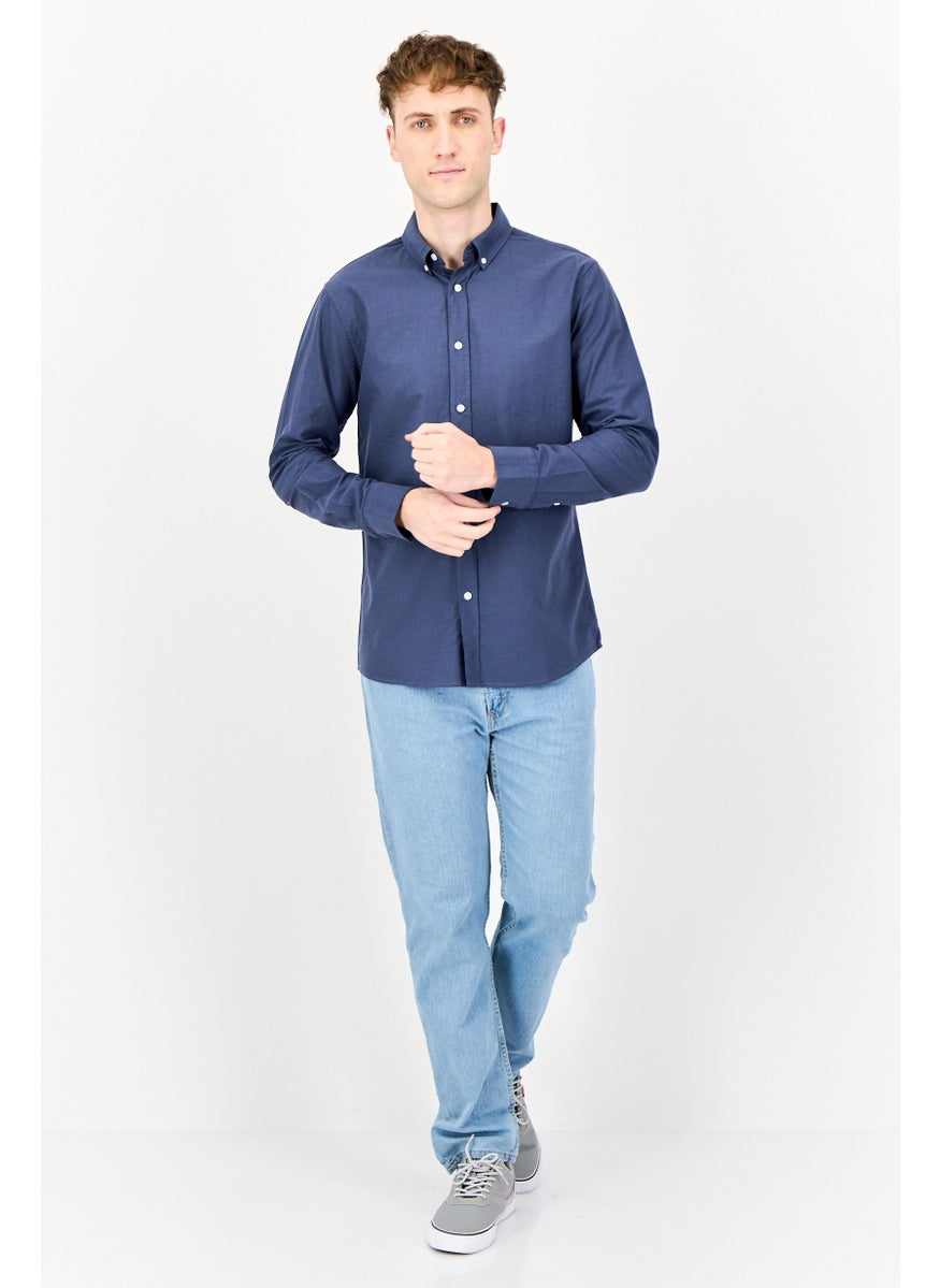 Algspar Men Regular Fit Solid Long Sleeves Casual Shirt, Slate Blue  - Image 4