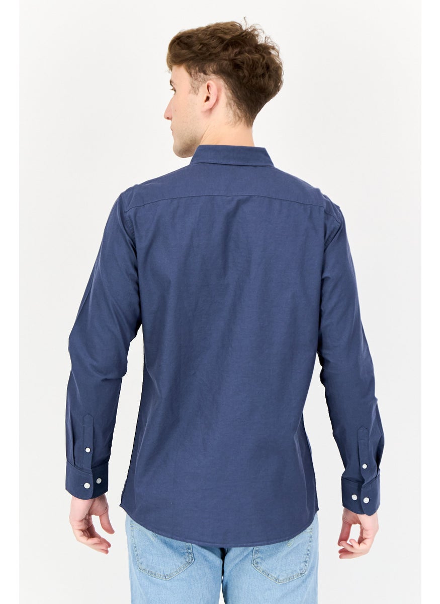 Algspar Men Regular Fit Solid Long Sleeves Casual Shirt, Slate Blue  - Image 3
