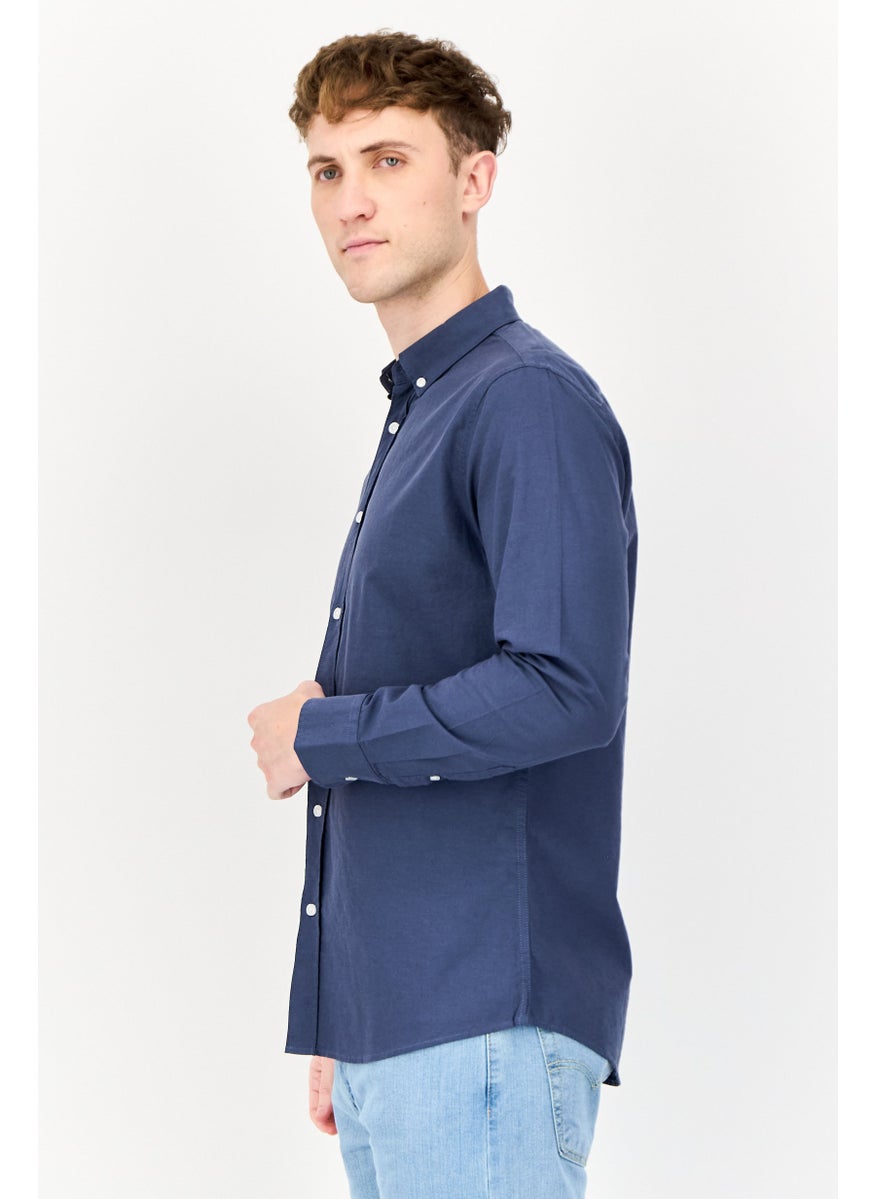 Algspar Men Regular Fit Solid Long Sleeves Casual Shirt, Slate Blue  - Image 2