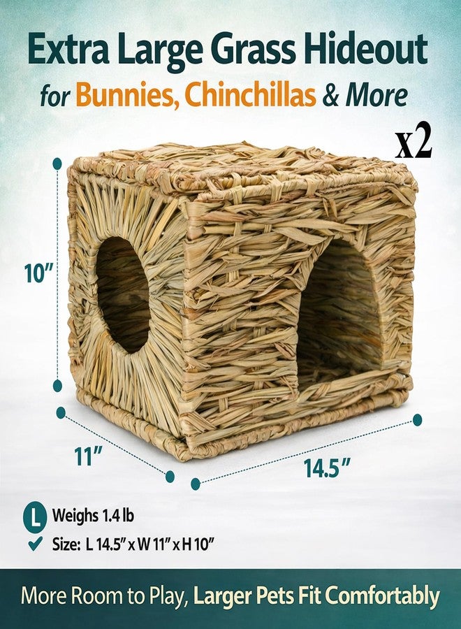 HERCOCCI Extra Large Grass House for Rabbit, Foldable & Comfortable - Small Animal Hut Play Hideaway Bed Hay Mat Chew Toy for Bunny Guinea Pig Hamster Chinchilla (2 Pack) - Image 2
