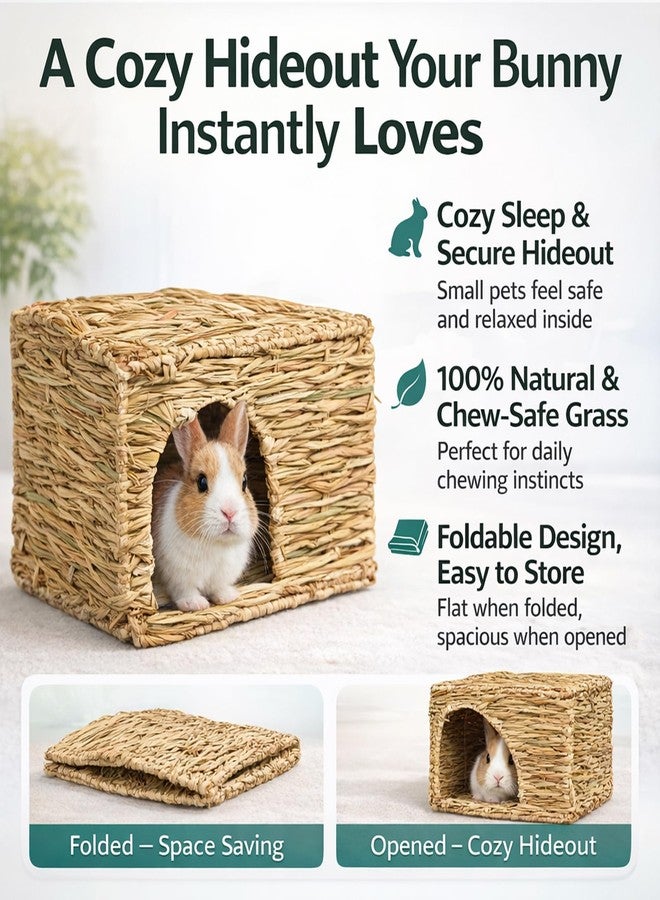 HERCOCCI Extra Large Grass House for Rabbit, Foldable & Comfortable - Small Animal Hut Play Hideaway Bed Hay Mat Chew Toy for Bunny Guinea Pig Hamster Chinchilla (2 Pack) - Image 3