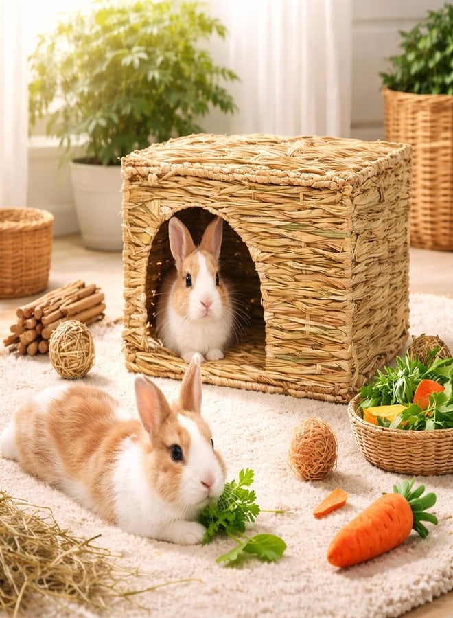 HERCOCCI Extra Large Grass House for Rabbit, Foldable & Comfortable - Small Animal Hut Play Hideaway Bed Hay Mat Chew Toy for Bunny Guinea Pig Hamster Chinchilla (2 Pack) - Image 4