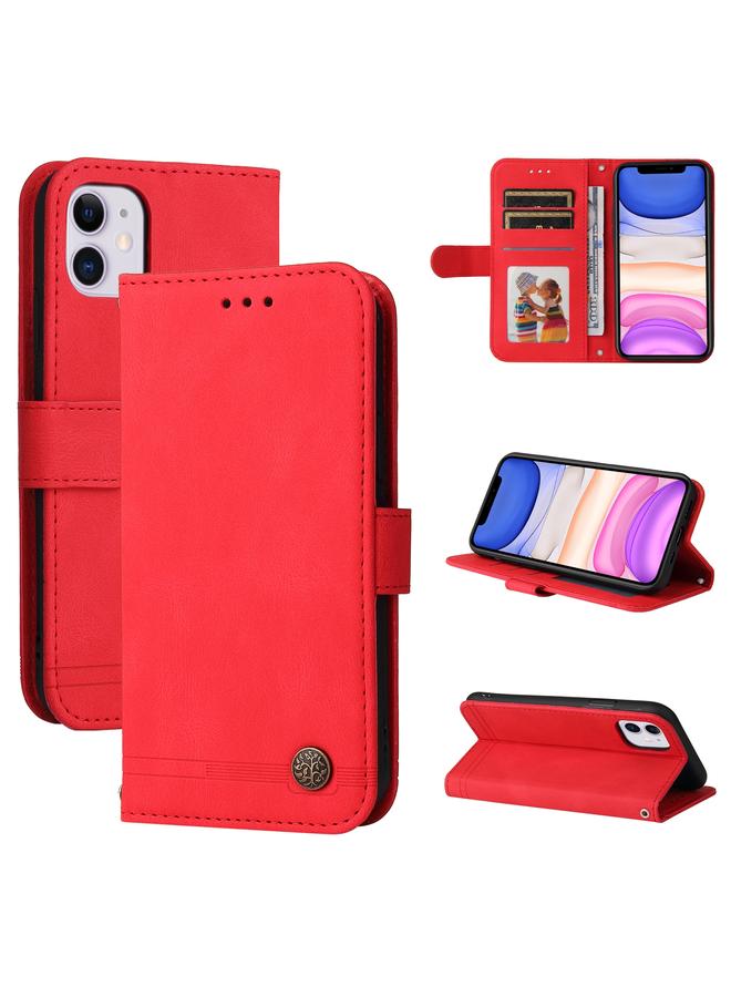 S-TOP Case For iPhone 11 Skin Feel Life Tree Metal Button Horizontal Flip Leather Case with Holder & Card Slot & Wallet & Photo Frame & Strap - Image 1