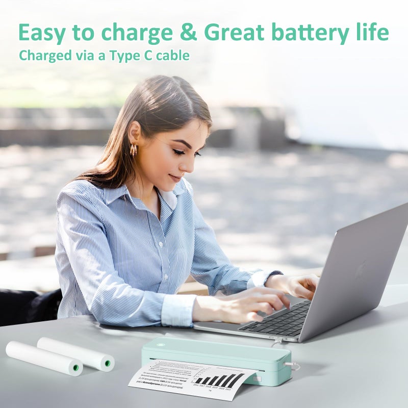 Gloryang Inkless Portable Printer for Travel, Wireless Thermal Printer Supports 8.5 x 11 Inch Thermal Paper, Bluetooth Machine Includes Carry Case and 3 Rolls of Paper Kit, Green - Image 5