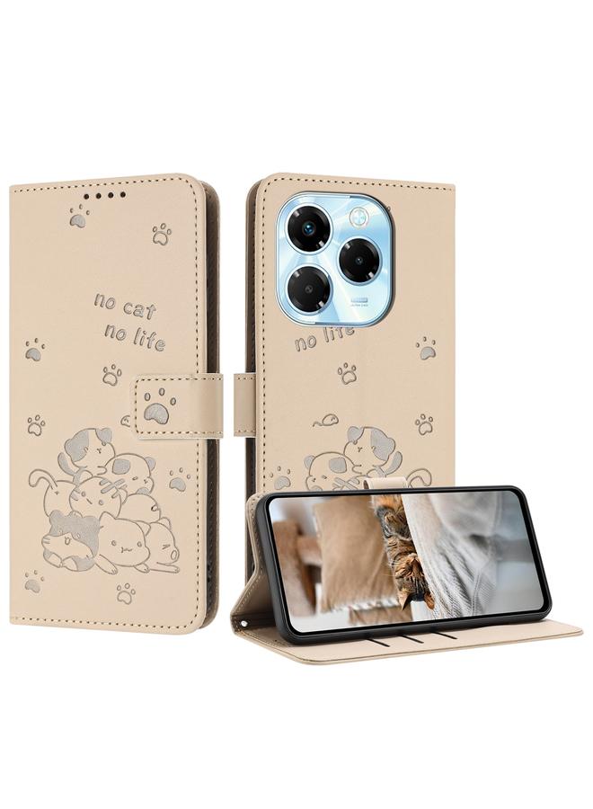 S-TOP Case For Infinix Note 40X 5G Embossed Kitten Phone Leather Case with Lanyard - Image 1