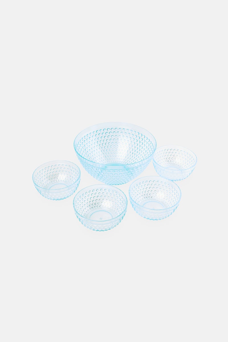 Gibson Home 5 Pieces Plastic Bubble Textured Bowl Set, Light Blue - Image 1