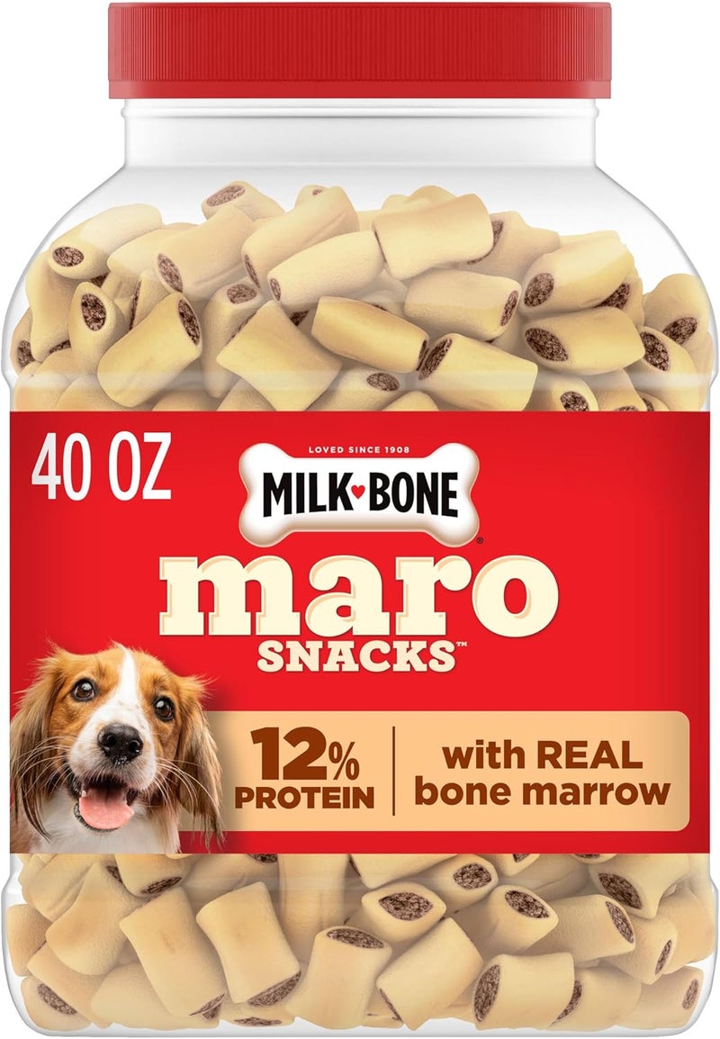 ميلك-بون مكافآت Milk-Bone MaroSnacks للكلاب، بنكهة زبدة الفول السوداني، 40 أونصة مع نخاع عظم حقيقي وكالسيوم - Image 1