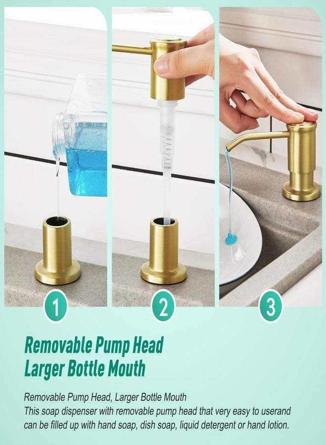 CREA Brushed Gold Kitchen Soap Dispenser Countertop Soap Dispenser for Kitchen Sink, Built in Sink Soap Dispenser for Bathroom with 39" Tube Large Capacity 17 OZ Bottle - Image 3