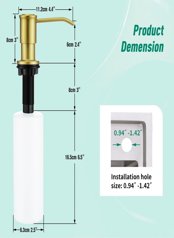 CREA Brushed Gold Kitchen Soap Dispenser Countertop Soap Dispenser for Kitchen Sink, Built in Sink Soap Dispenser for Bathroom with 39" Tube Large Capacity 17 OZ Bottle - Image 5